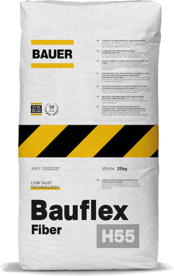 Κόλλα Πλακιδίων Bauflex Fiber Λευκή H55 25kg Bauer (C2TE S1)